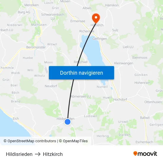 Hildisrieden to Hitzkirch map