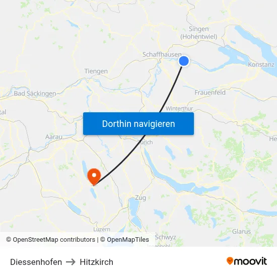 Diessenhofen to Hitzkirch map