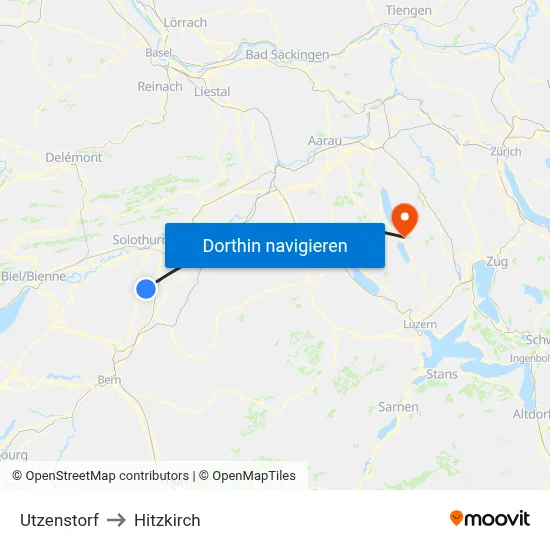 Utzenstorf to Hitzkirch map