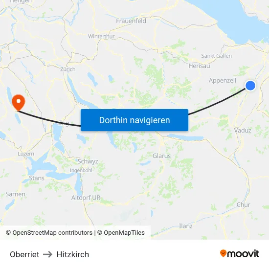 Oberriet to Hitzkirch map