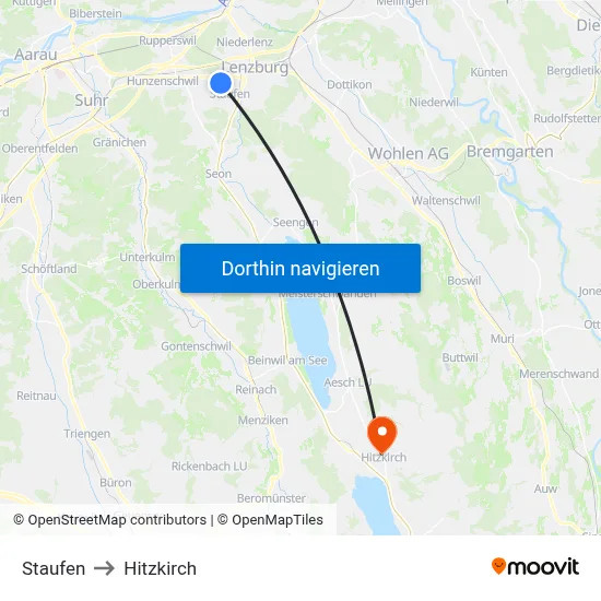 Staufen to Hitzkirch map