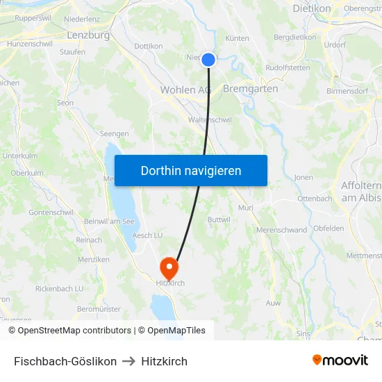 Fischbach-Göslikon to Hitzkirch map