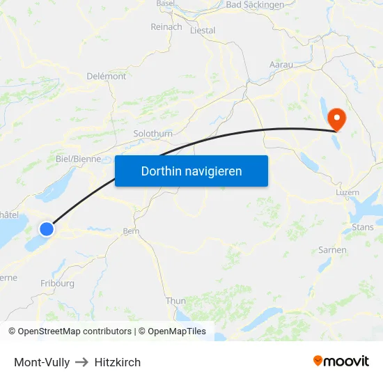 Mont-Vully to Hitzkirch map