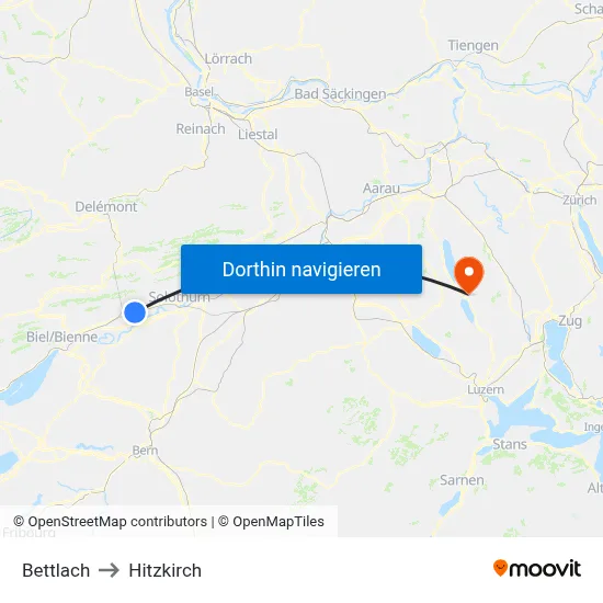 Bettlach to Hitzkirch map