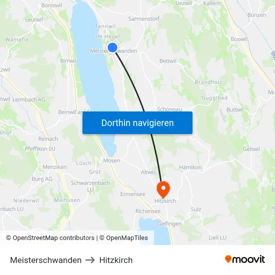 Meisterschwanden to Hitzkirch map