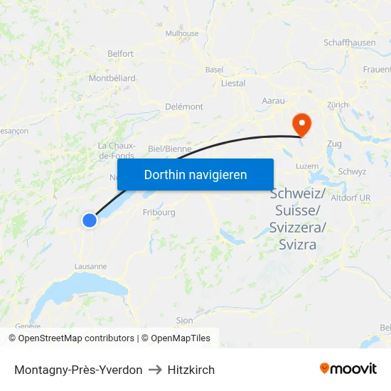 Montagny-Près-Yverdon to Hitzkirch map