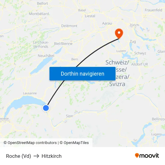 Roche (Vd) to Hitzkirch map