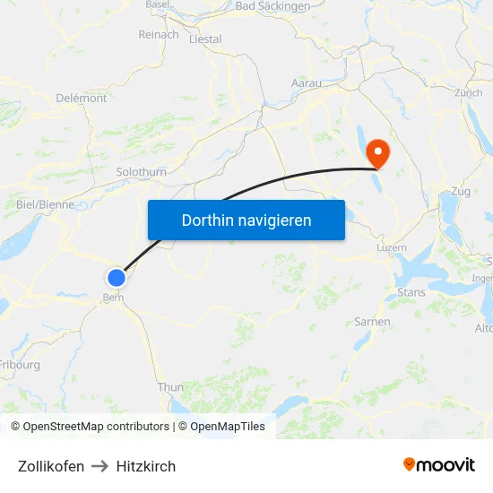 Zollikofen to Hitzkirch map