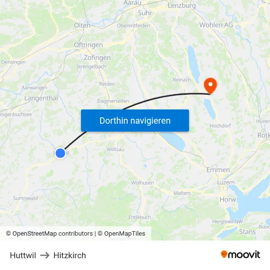 Huttwil to Hitzkirch map