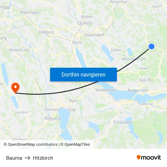 Bauma to Hitzkirch map