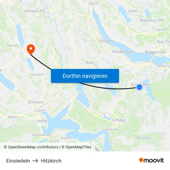 Einsiedeln to Hitzkirch map
