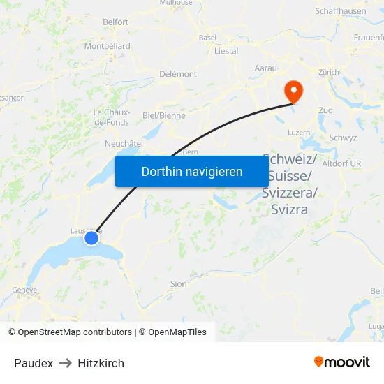 Paudex to Hitzkirch map