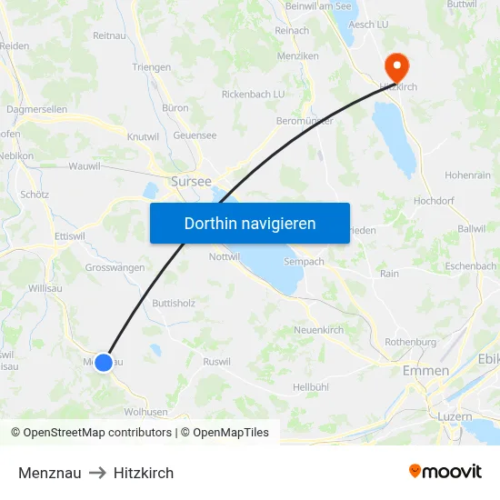 Menznau to Hitzkirch map