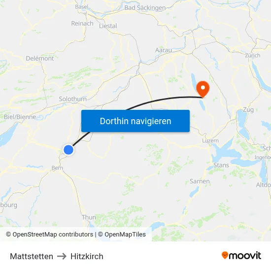 Mattstetten to Hitzkirch map