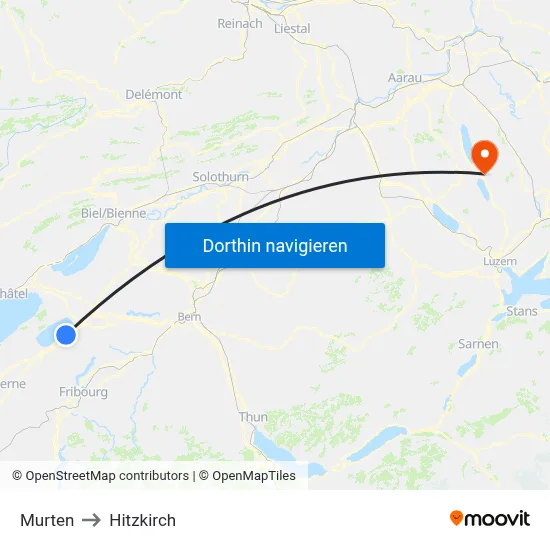 Murten to Hitzkirch map