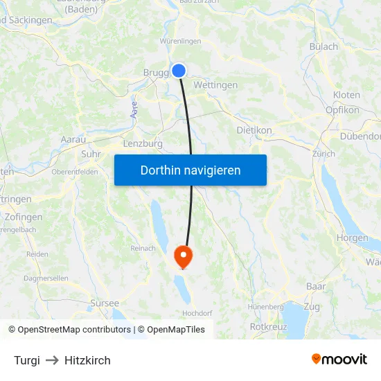 Turgi to Hitzkirch map