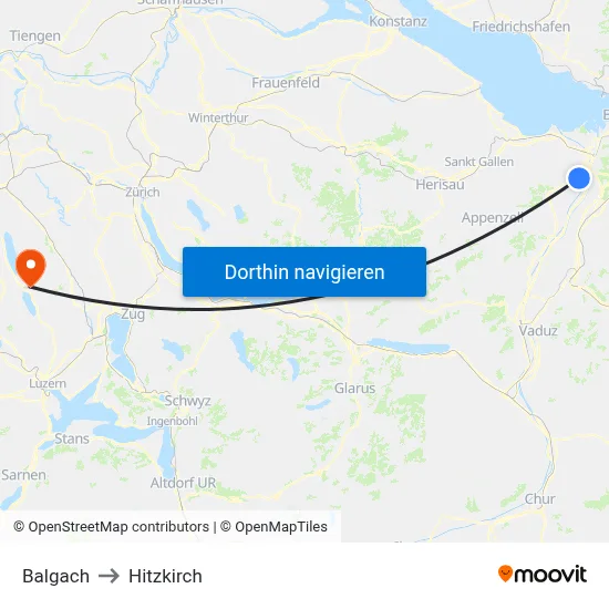 Balgach to Hitzkirch map