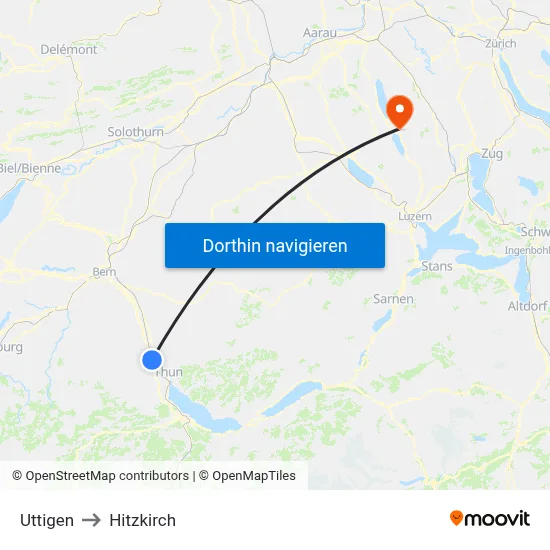Uttigen to Hitzkirch map