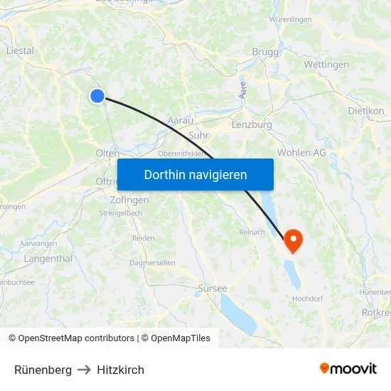 Rünenberg to Hitzkirch map