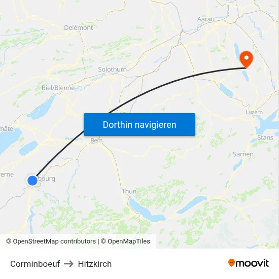 Corminboeuf to Hitzkirch map
