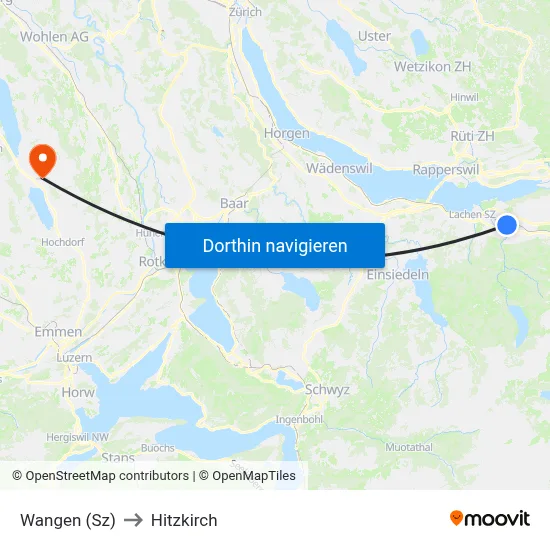 Wangen (Sz) to Hitzkirch map