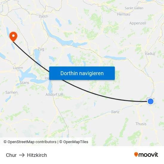 Chur to Hitzkirch map