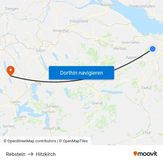 Rebstein to Hitzkirch map