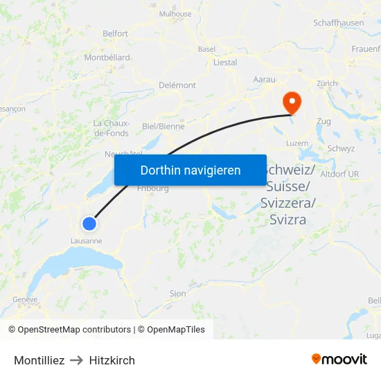 Montilliez to Hitzkirch map