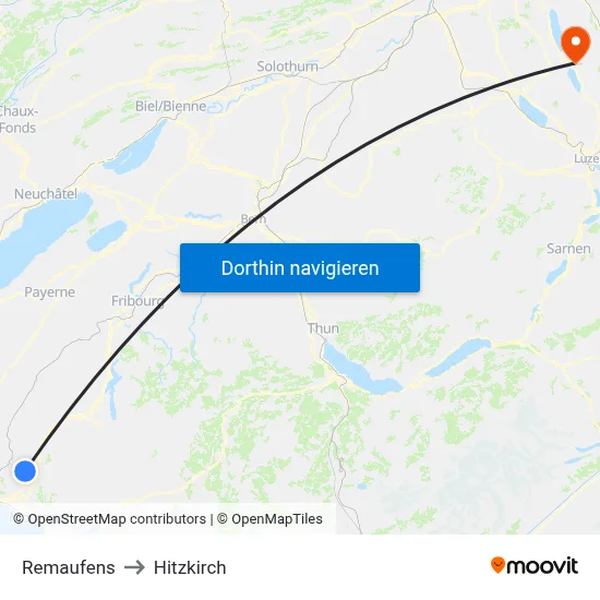 Remaufens to Hitzkirch map