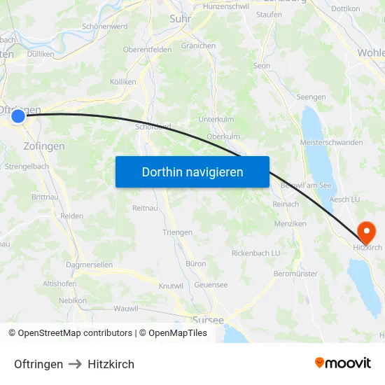 Oftringen to Hitzkirch map