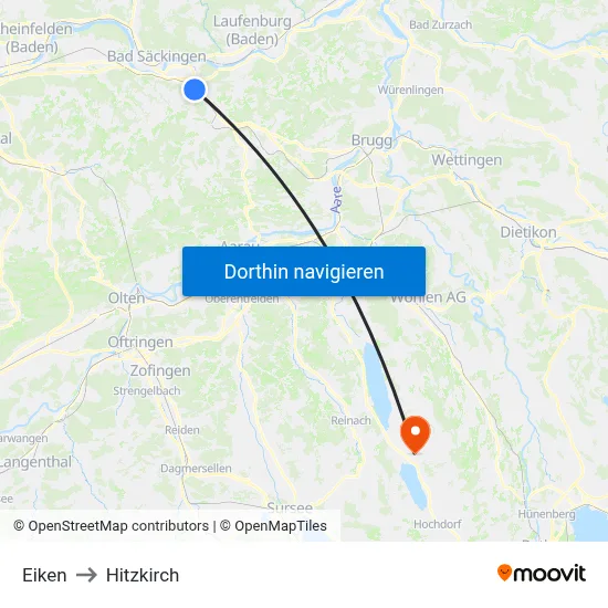 Eiken to Hitzkirch map