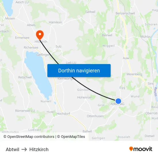 Abtwil to Hitzkirch map
