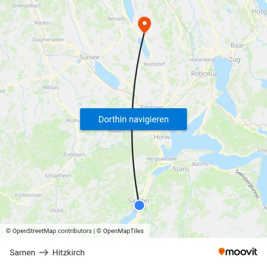 Sarnen to Hitzkirch map