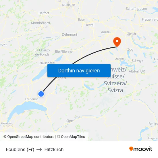 Ecublens (Fr) to Hitzkirch map