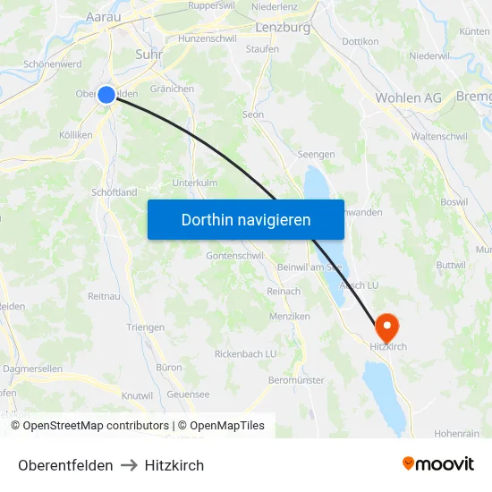 Oberentfelden to Hitzkirch map