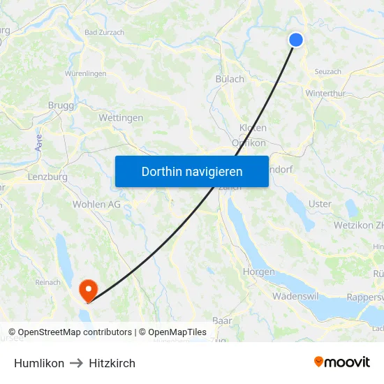 Humlikon to Hitzkirch map