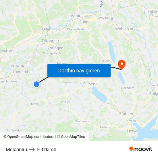 Melchnau to Hitzkirch map