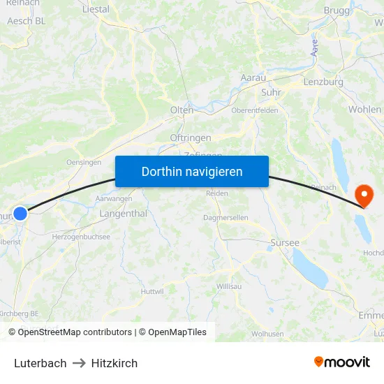 Luterbach to Hitzkirch map