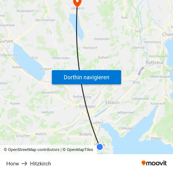 Horw to Hitzkirch map