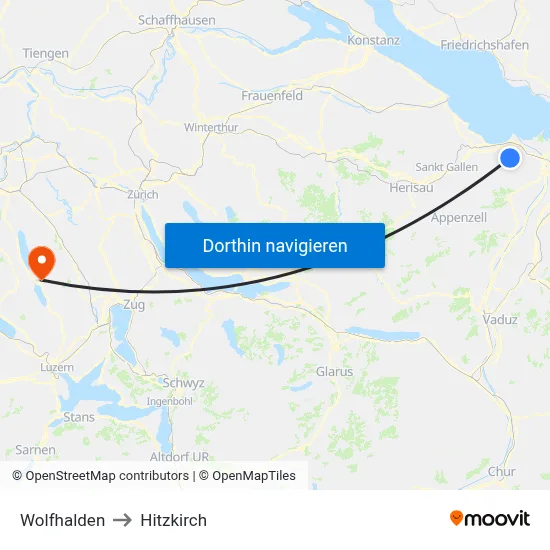 Wolfhalden to Hitzkirch map