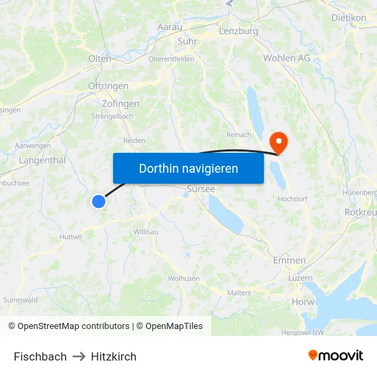 Fischbach to Hitzkirch map