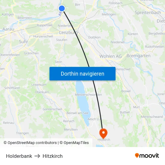 Holderbank to Hitzkirch map