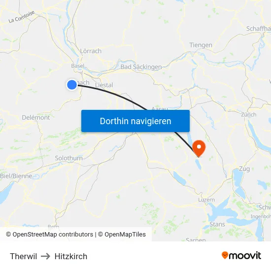 Therwil to Hitzkirch map