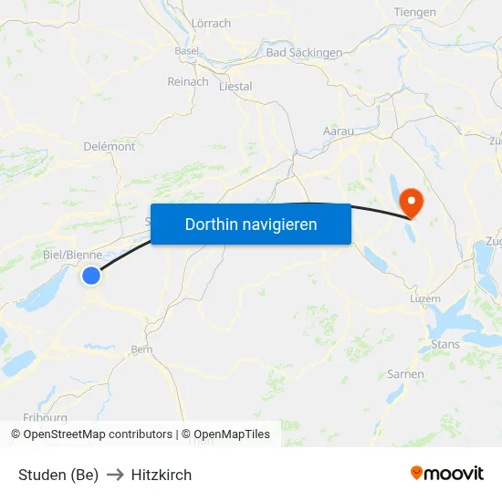 Studen (Be) to Hitzkirch map