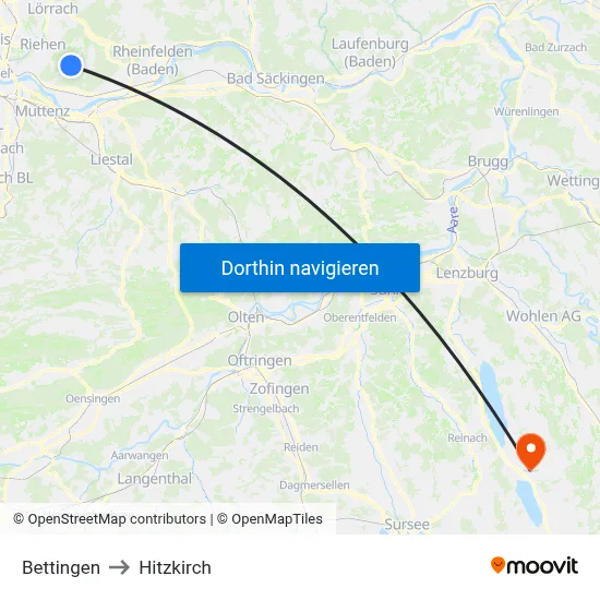 Bettingen to Hitzkirch map