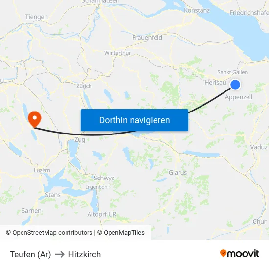 Teufen (Ar) to Hitzkirch map