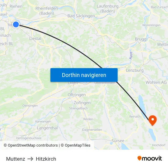 Muttenz to Hitzkirch map