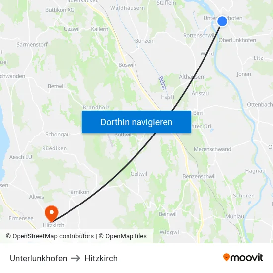 Unterlunkhofen to Hitzkirch map