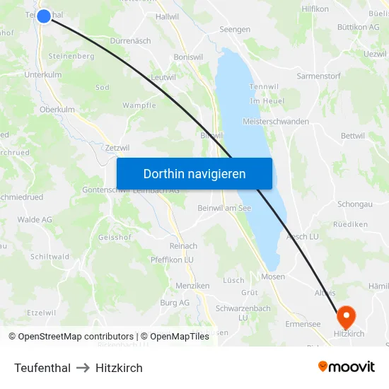 Teufenthal to Hitzkirch map