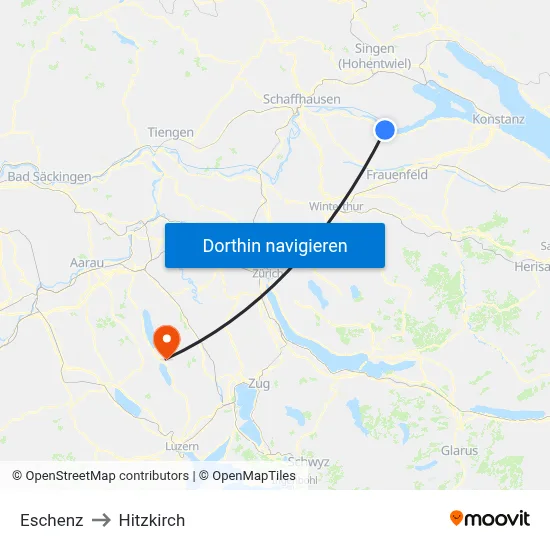 Eschenz to Hitzkirch map